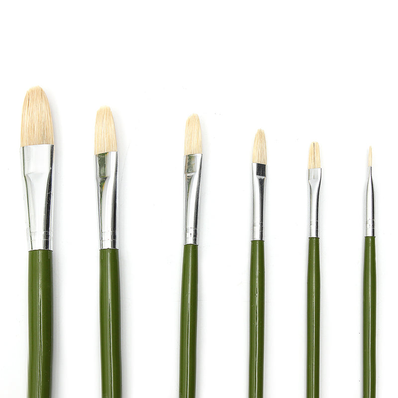 1 Set Green Rod Painting Brush 6 Pcs Paintbrush Long Handle Hair Bristle Painting Brushes Watercolor Oil Acrylic Paint Art Supplies