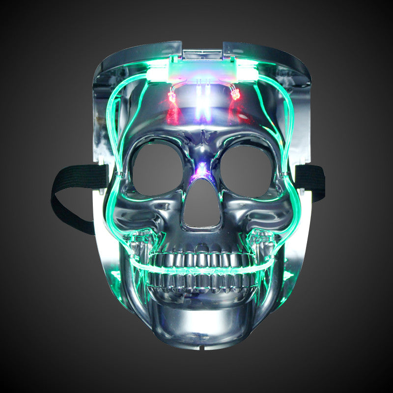 Silver Light Up LED Skeleton Skull Rave Mask Halloween Cosplay Costume Party