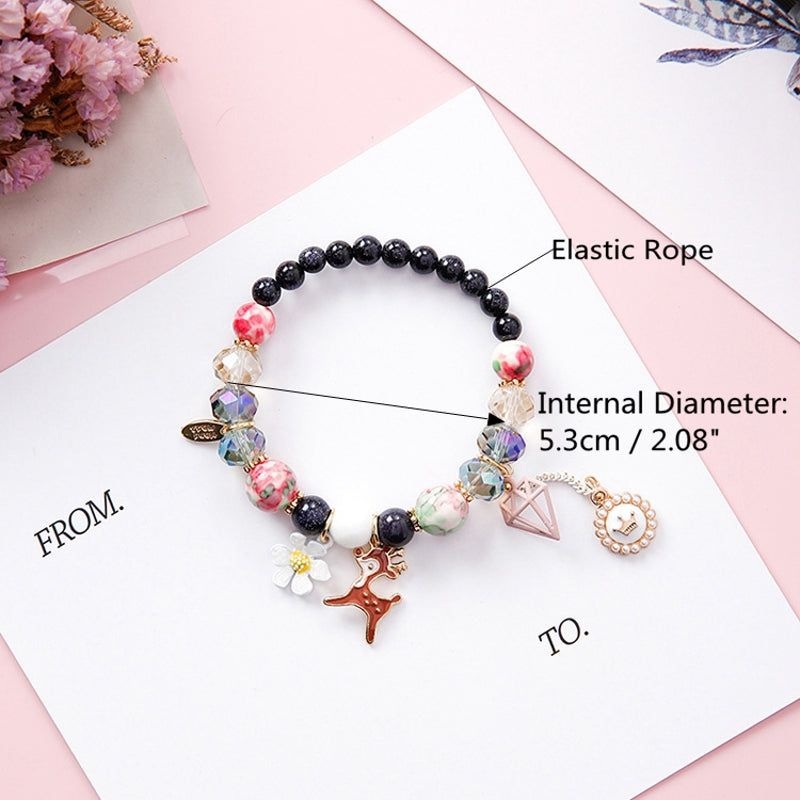 Bohemia Sweet Glass Beaded Bracelet Charm Bangles Deer Flower Diamond Pendant Hand Chain for Women