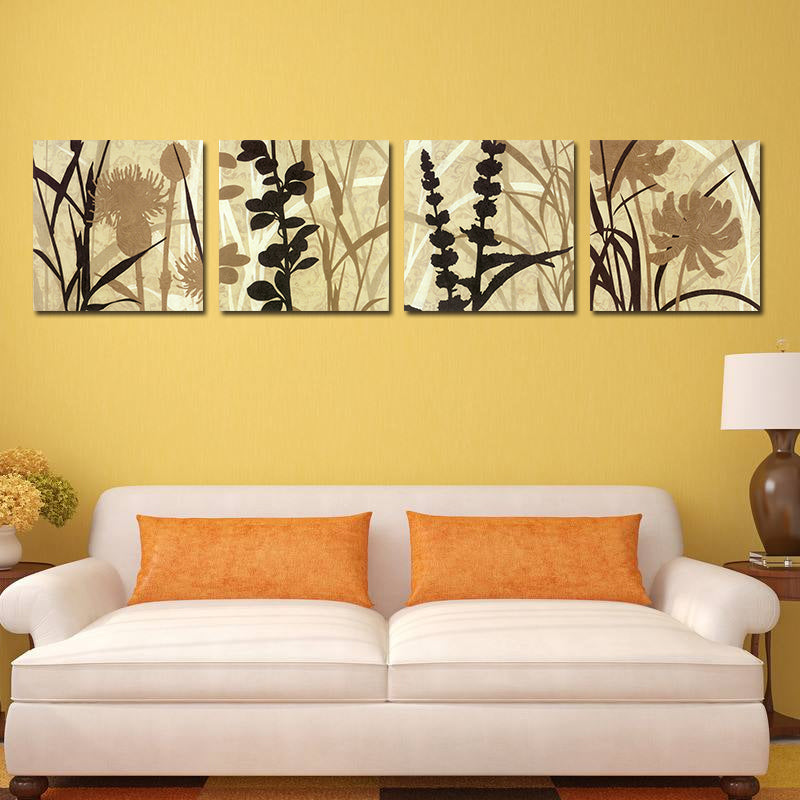 Miico Hand Painted Four Combination Decorative Paintings Botanic Grass And Flower Wall Art For Home Decoration