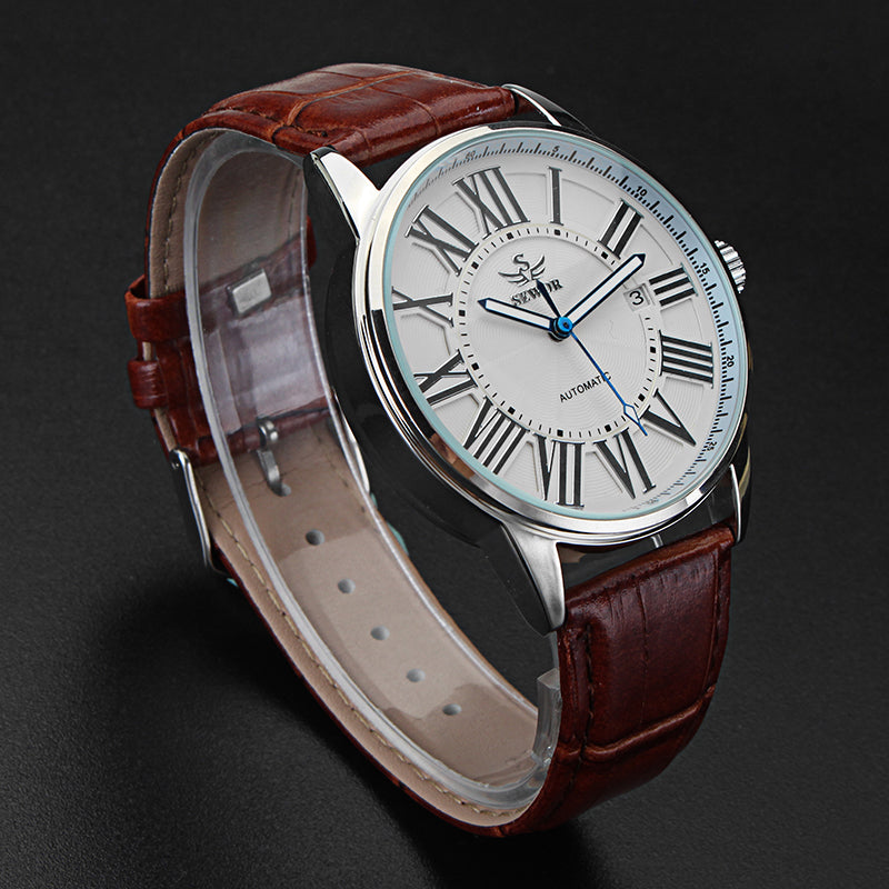 SEWOR Calendar Automatic Mechanical Watch Simple Style Analog Display Men Wrist Watch