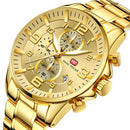 MINI FOCUS MF0278G Royal Golden Stainless Steel Chronograph Business Quartz Watch Men Wristwatch