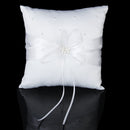 20cmx20cm Satin Flower Beaded Wedding Ceremony Ring Pillow-White