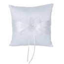 20cmx20cm Satin Flower Beaded Wedding Ceremony Ring Pillow-White