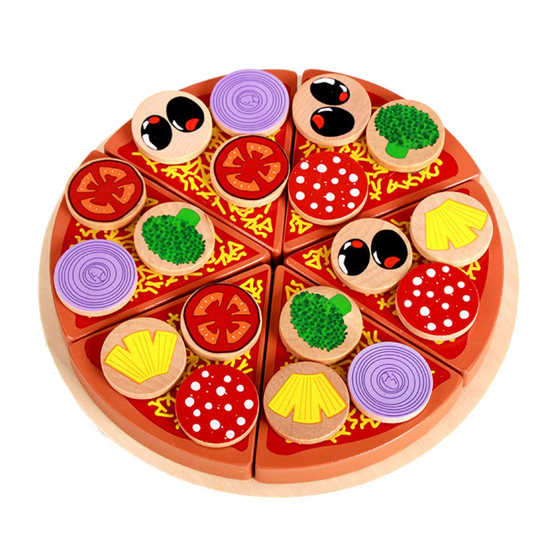 Wooden Pizza Play Food Set Wooden Toys Kids Pretend Kitchen Children Cooking