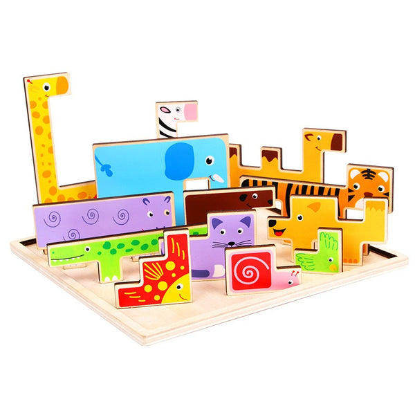 3D Puzzle Game Toy Tetris Wood Animal Jigsaw Puzzle Intellectual 3D Jigsaw Board for Boys Girls Early Education Learning
