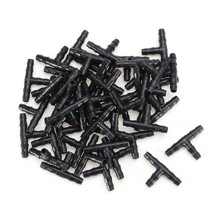 50pcs Sprinkler Irrigation 4/7mm Tee Pipe Barb Hose Fitting Joiner Garden Agricultural Drip System Tools