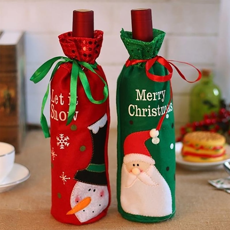 Sequined Bottle Cover Bag Santa Claus Elk Snowman Christmas Table Decorations