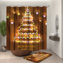 Wooden Strip Christmas Tree Bathroom Shower Curtain Non-slip Mats Toilet Cover