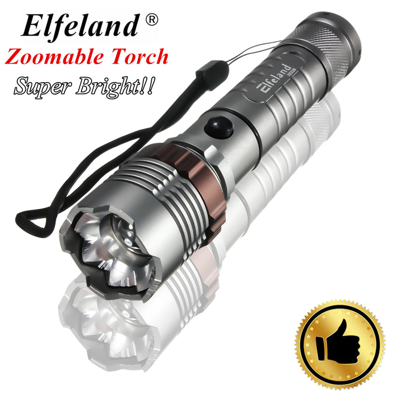 Tactical LED Flashlight 2500LM Rechargeable Zoomable T6 Torch 18650 Battery