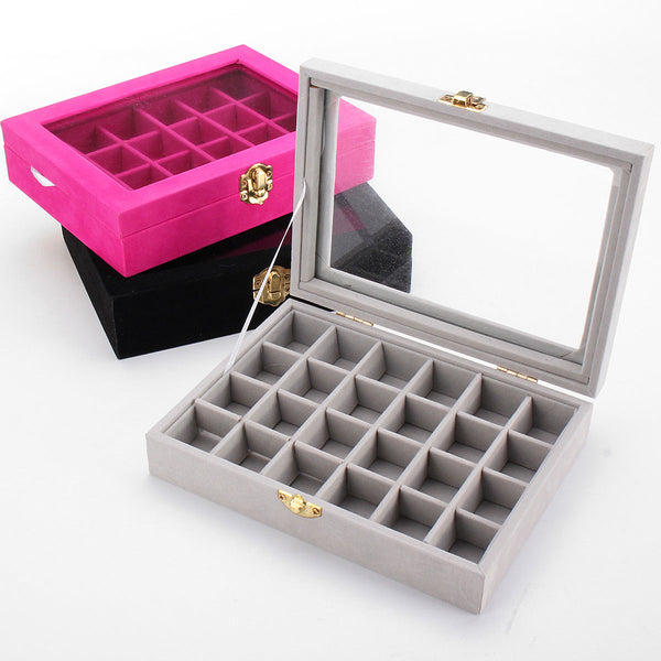 Velvet Glass Carboard Rings Earring Pendant Jewelry Collect Box Showcase