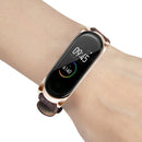 Metal Case Weave Texture Leather Watch Band Watch Strap Replacement for Xiaomi Miband 4