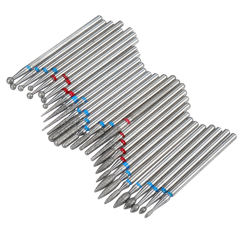 30pcs 3/32 Inch Diamond Nail Drill Bits Set for Art Nail Cuticle Manicure Pedicure Tools