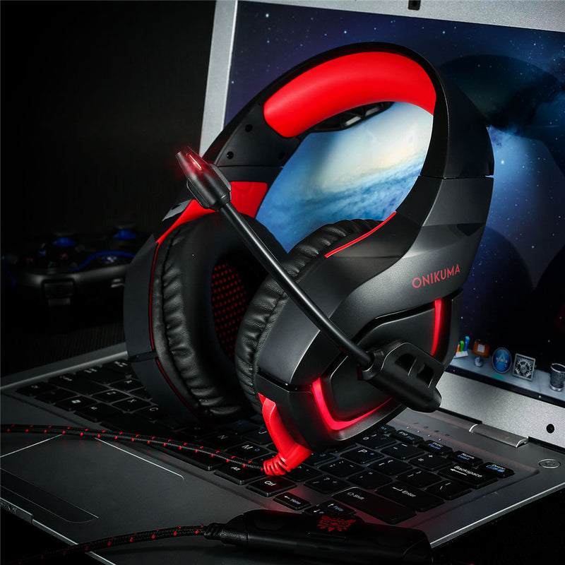ONIKUMA K1-B Gaming Headphone Flexible Light Bass Stereo Over Ear Headset Headphone with Mic