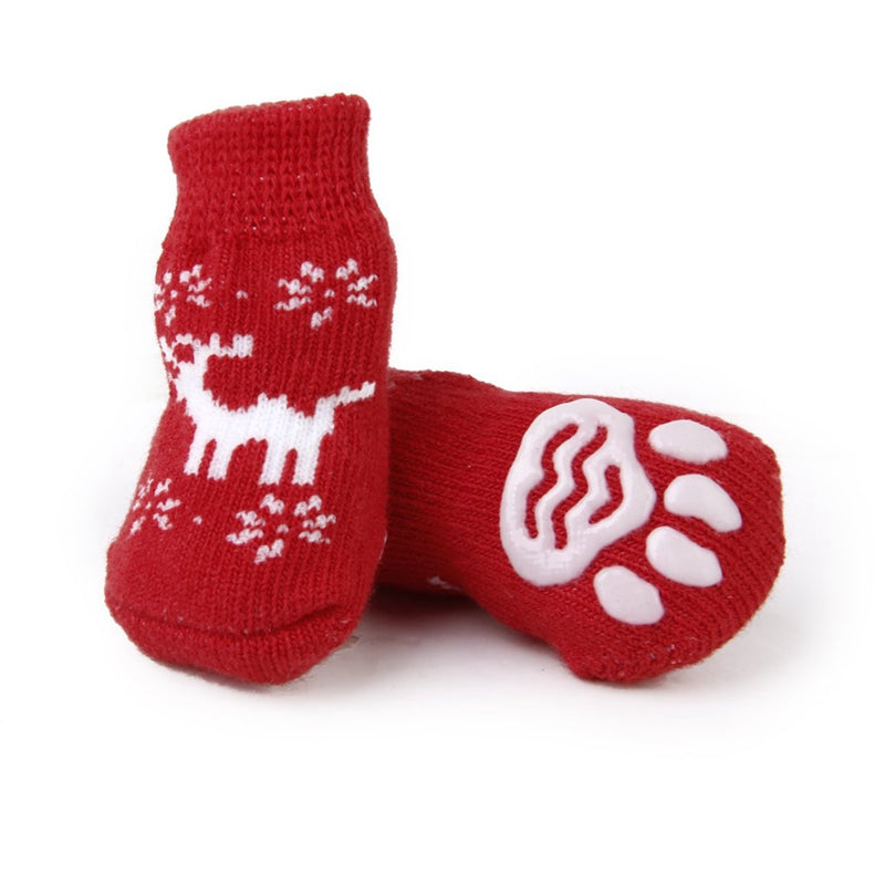 Christmas Dog Cat Paw Protection reindeer non - slip socks S J4F8