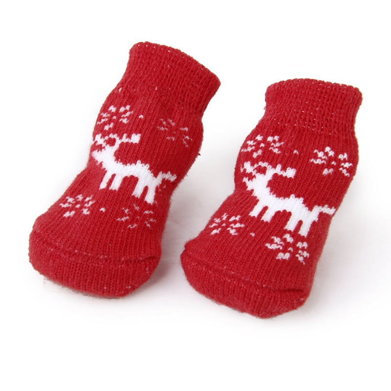Christmas Dog Cat Paw Protection reindeer non - slip socks S J4F8
