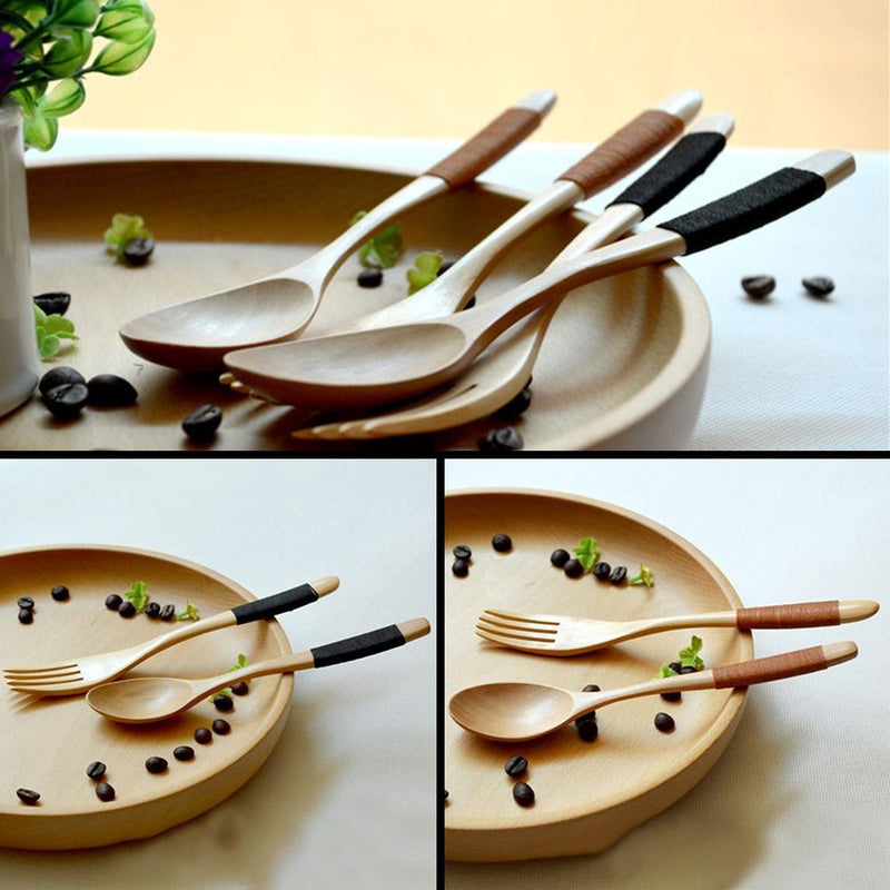 Wood 2 Pcs Spoon And Fork Dinnerware Sets Flatware Sets Wooden Spoon Fork Flatware Set