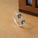 Ethnic Vintage Plum Flower Bamboo Opening Adjustable Finger Ring Couple Jewelry
