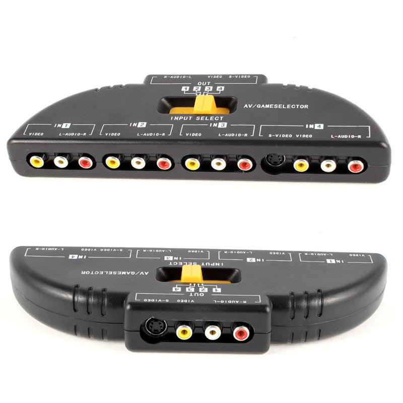 4-Way Audio Video AV RCA Switch Game Selector Box Splitter Black P5F4