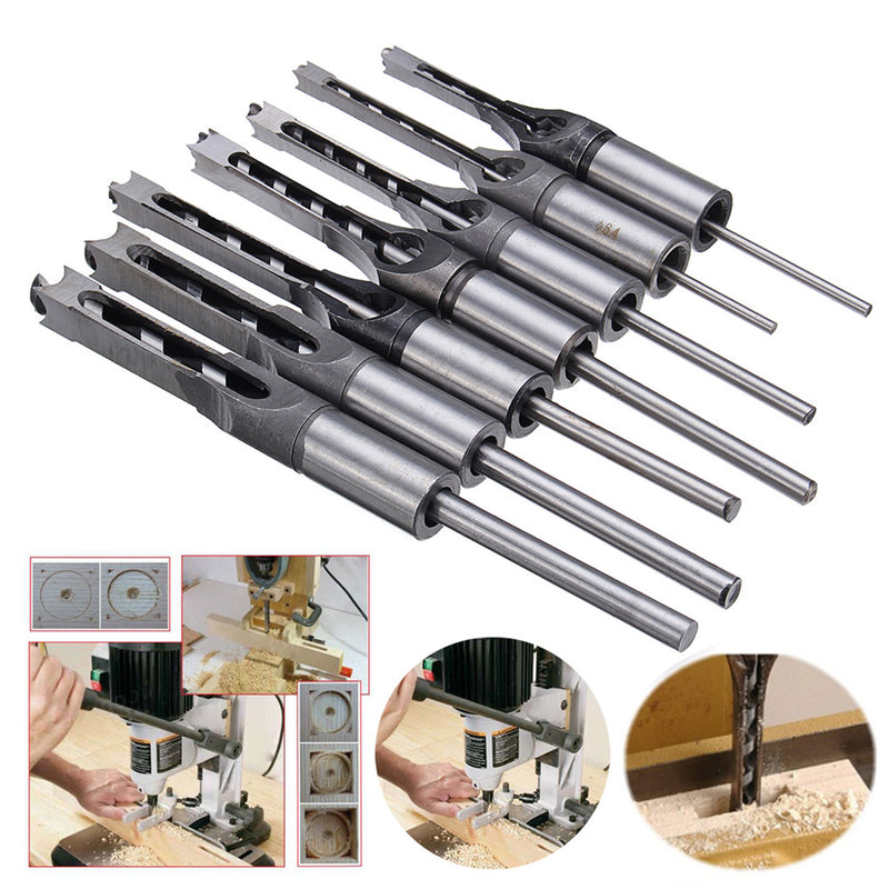 7pcs 6-12.7mm Square Hole Saw Drill Bit Set Mortising Chisel Twist Auger Drill Bits