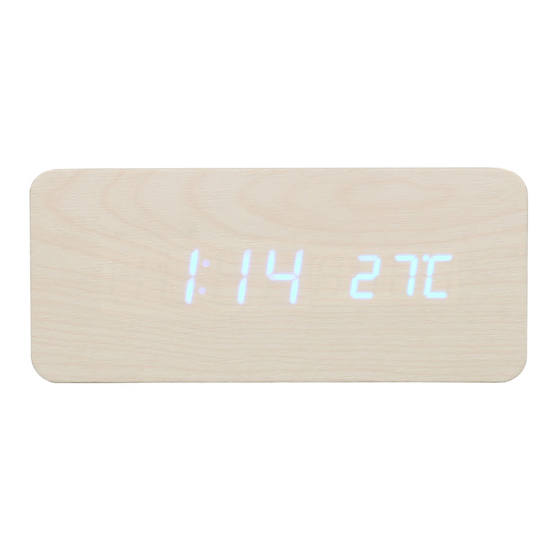 USB Sound Control Wooden Qi Wireless Phone Charger Dock Digital LED Alarm Clock