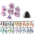 7Pcs Mixed Color Polyhedral Dice Metal RPG Dices Set with Velvet Bag Dungeons and Dragon Black Table Games Zinc Alloy Math Teaching