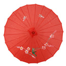 Plum Blossom Pattern Red Bamboo 31.5" Dia Oriental Umbrella Parasol E8S2