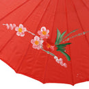 Plum Blossom Pattern Red Bamboo 31.5" Dia Oriental Umbrella Parasol E8S2