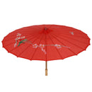 Plum Blossom Pattern Red Bamboo 31.5" Dia Oriental Umbrella Parasol E8S2
