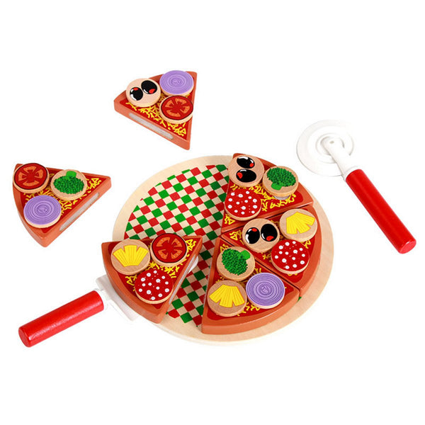 Wooden Pizza Play Food Set Wooden Toys Kids Pretend Kitchen Children Cooking