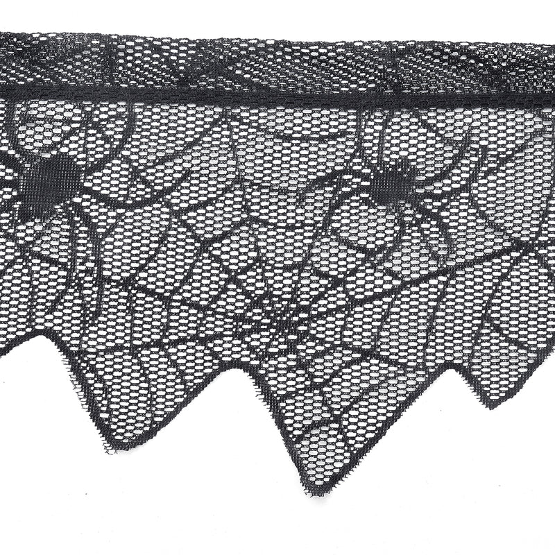 Gothic Black Lace Bat Curtains Valance Halloween Haunted House Spiderweb