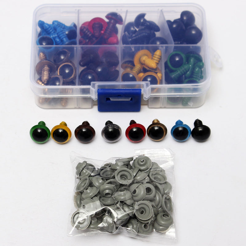 80Pcs 12mm 8Colors Plastic Safety Eyes Washers Kids Teddy Bear Doll Animal Toys Handmade Craft Tool