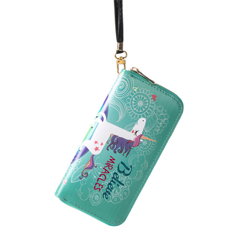 Multifunctional Unicorn Women Wallet Leather Purse Card Holder Zipper Phone Bag for iPhone Samsung