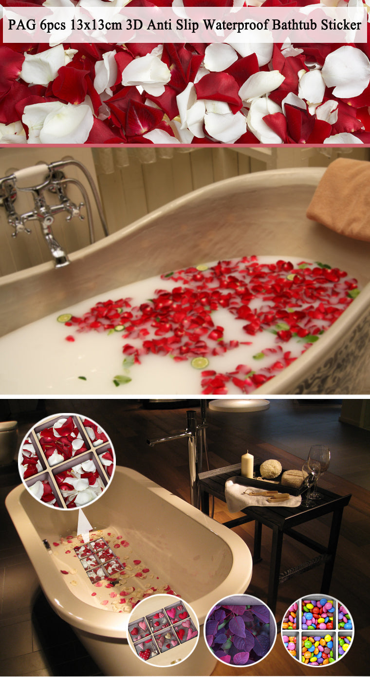 PAG 6pcs 13x13cm Butterfly Pattern 3D Anti Slip Waterproof Bathtub Sticker