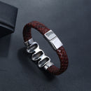 Vintage Men's Stainless Steel Taro Leather Faux Leather Bracelet