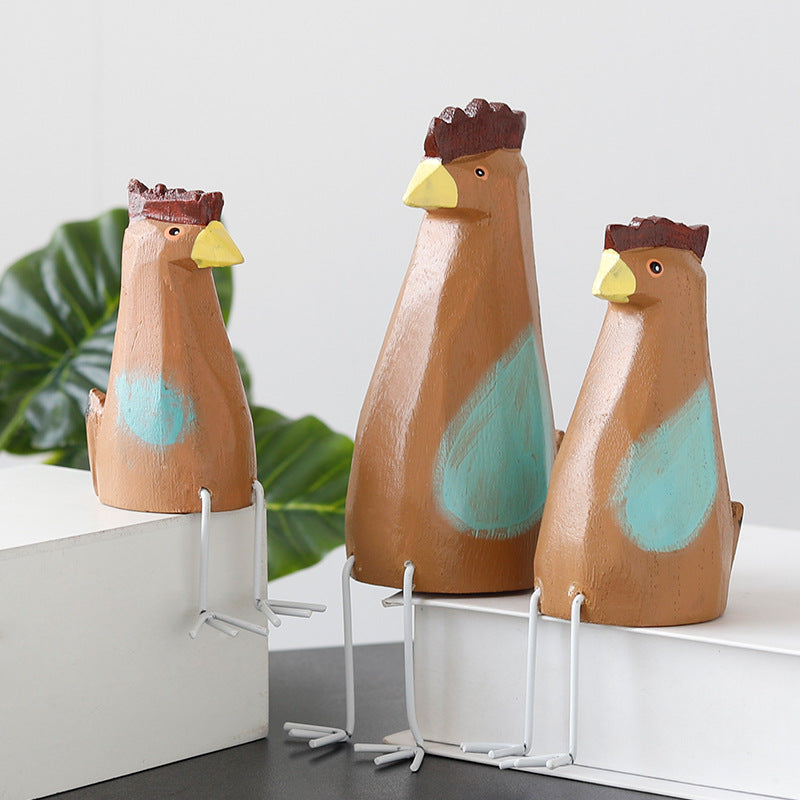 Zakka 3 Pcs Wooden Sitting Chicken Set Desktop Decoration Wood Carving Toys for Home Office
