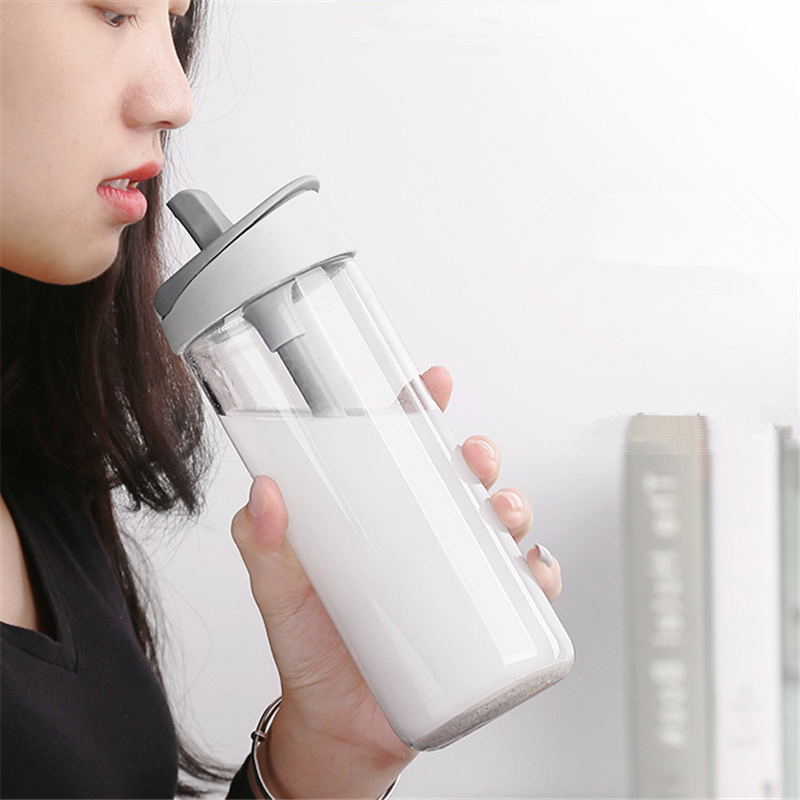 650ml Straw Glass Water Bottle Outdoor Camping Sports Travel Mug With Stirring Spring