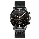 CRRJU 2222 Business Style Black Mesh Belt Men Fashion Full Steel Strap Luminous Display Quartz Watch