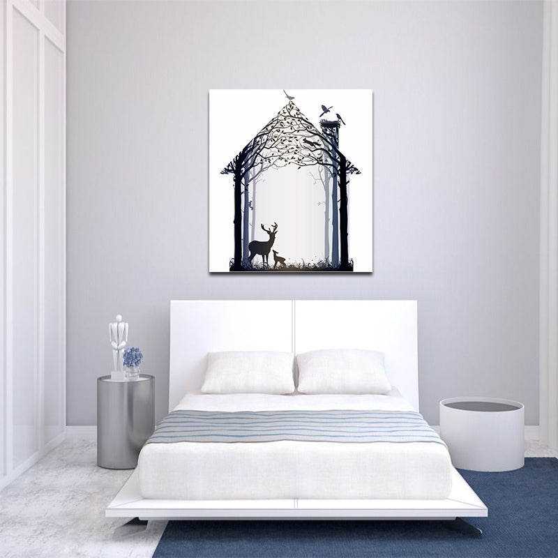 Miico Hand Painted Oil Paintings Simple Style-A Deer Family Wall Art For Home Decoration Painting