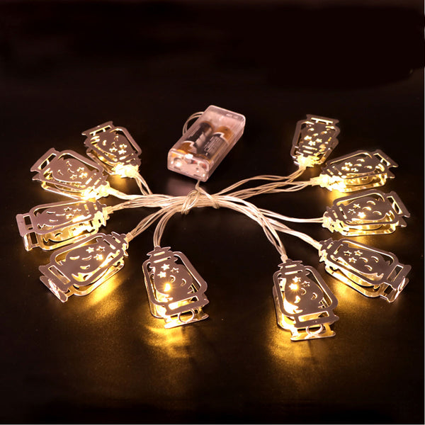 Battery Powered Silver Fanoos Lantern 10 LED String Holiday Light for Islamic Eid Ramadan
