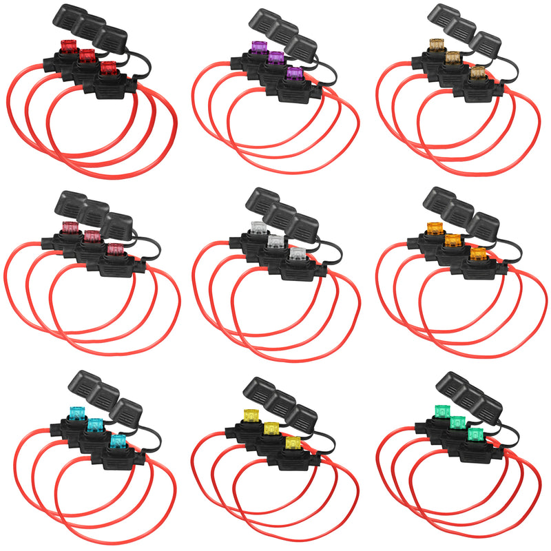 3pcs 200mm 14 Gauge ATC Fuse Holder In Line AWG Wire + 6PCS 11mm Car Blade Fuses