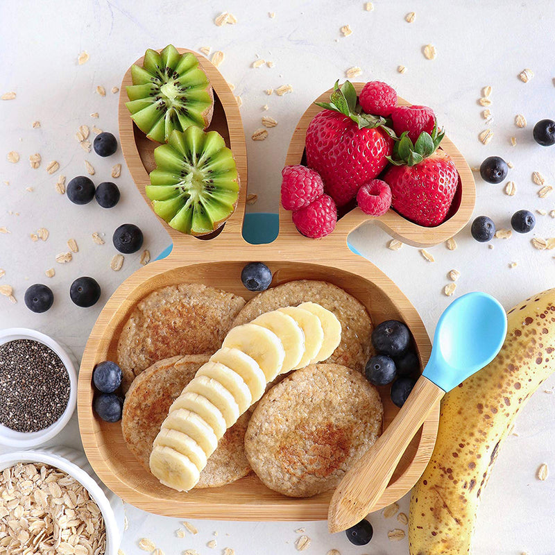 Baby Toddler Suction Plate Stay Put Feeding Plate Natural Bamboo Rabbit Shape Kids Bowl