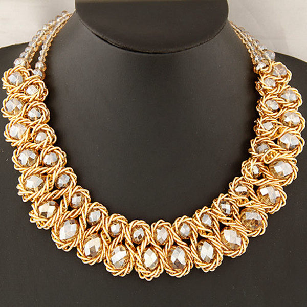 Women Multicolor Crystal Charm Gold Exaggerated Bib statement Necklace Jewelry Gift