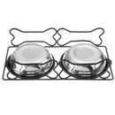 Stainless Steel Double Pet Bowls Dish Dog Cat Stand Feeder Food Water Bowl Feeding Dish