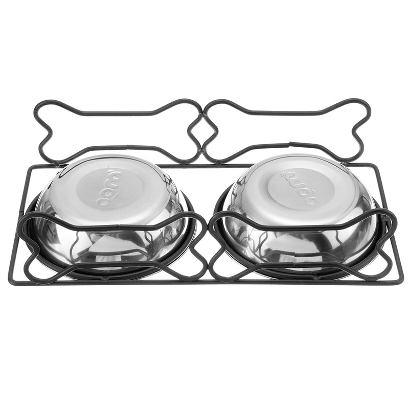 Stainless Steel Double Pet Bowls Dish Dog Cat Stand Feeder Food Water Bowl Feeding Dish