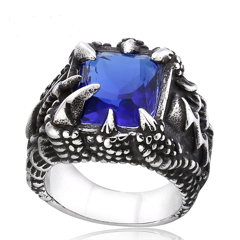Cool Punk Dragon Claw Zircon Ring Stainless Steel High Polished Ring Halloween Jewelry