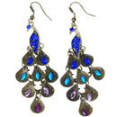 Retro Blue Rhinestone Peacock-Pattern Teardrop Tail Dangle Earrings
