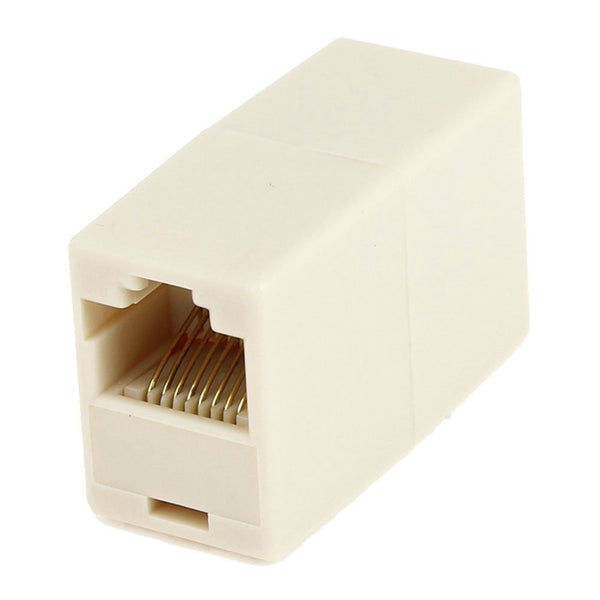 RJ45 Double Female Plug Telephone Adapter Connector Beige I2W4