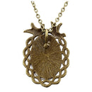 Woman Girl Flower Bird Print Ellipse Pendant Lobster Clasp Necklace Bronze  R6N2