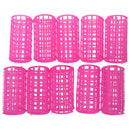 10 Pcs Hairdressing Hair Curling Tool Pink Plastic DIY Roller Curler W2J5